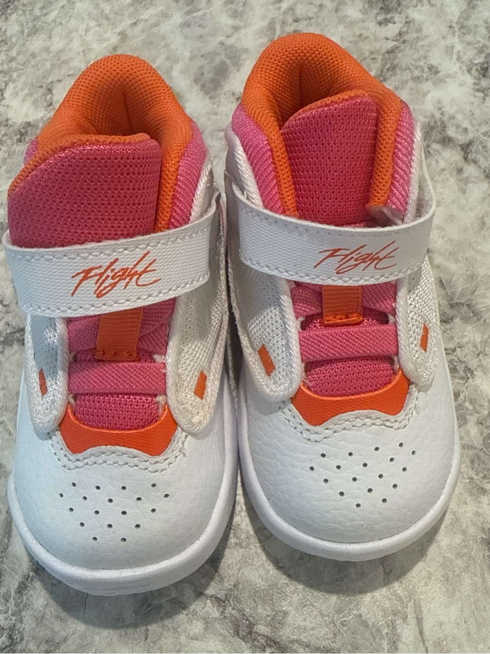 Jordan Kids White Sneakers with Pink & Orange Accents - Velcro
